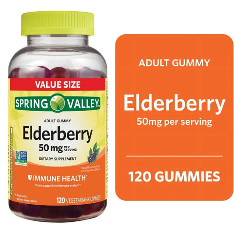 Spring Valley Adult Elderberry Gummies, 50mg, 120 Count – Immune Support, Non-GMO, Vegetarian