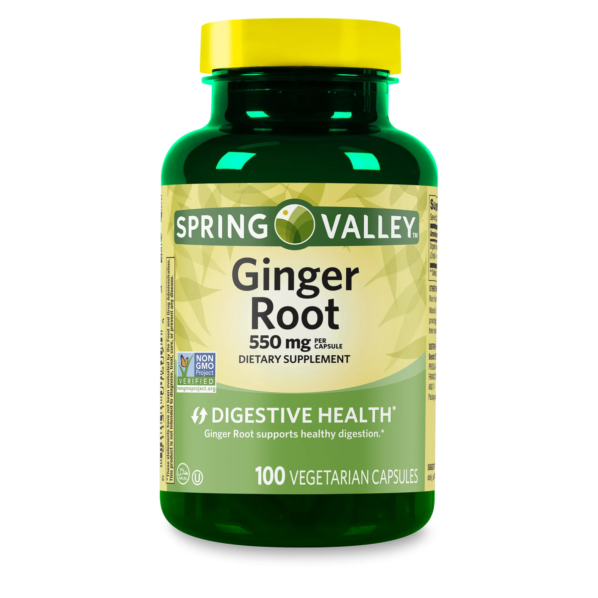 Spring Valley Ginger Root Digestive Health Supplement Capsules, 550mg, 100 Veg Capsules, Non-GMO, Gluten-Free