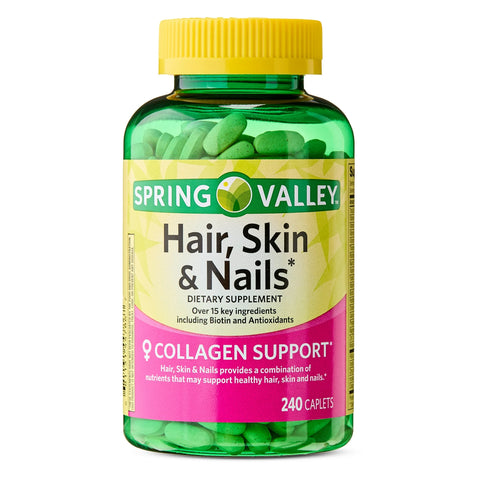 Spring Valley Hair, Skin & Nails Caplets Dietary Supplement, 240 Count