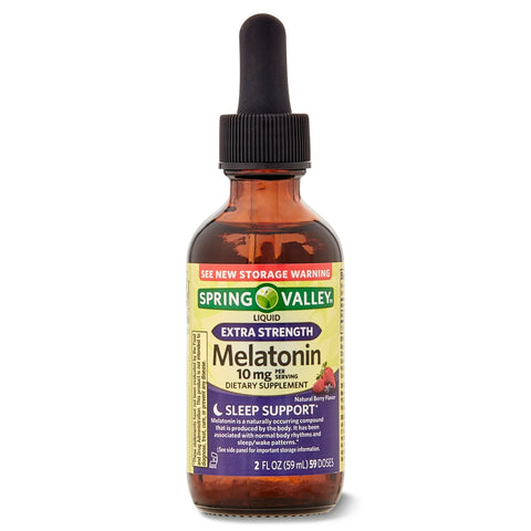 Spring Valley Liquid Melatonin 10mg, 2 fl oz – Sleep Support, Gluten-Free, Kosher, No Artificial Colors or Flavors