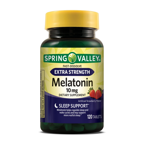 Spring Valley Melatonin Sleep Health Dietary Supplement Tablets, Strawberry, 10 mg, 120 Count