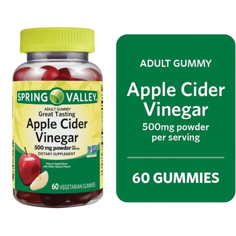 Spring Valley Non-GMO Dietary Supplement Gummies, Apple Cider Vinegar, 500 mg, 60 Count