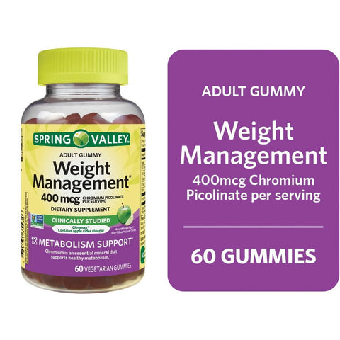 Spring Valley Non-GMO Weight Management Dietary Supplement Gummies, Apple, 400 mcg, 60 Count