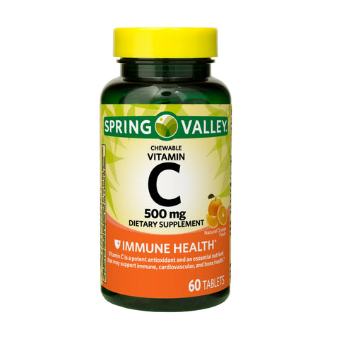 Spring Valley Vitamin C Chewable Tablets, Orange Flavor, 500 mg, 60 Count