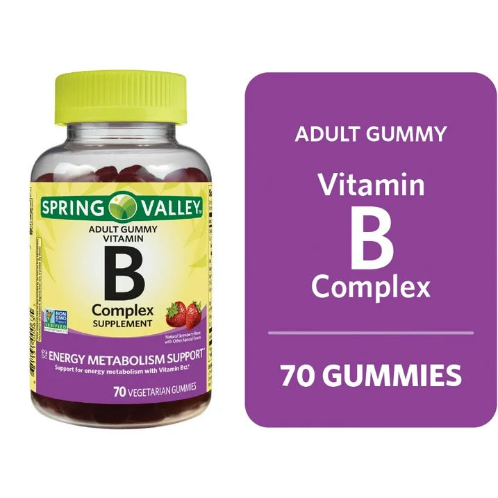 Spring Valley Vitamin B Energy Metabolism Support Gummies, Strawberry, 70 Count