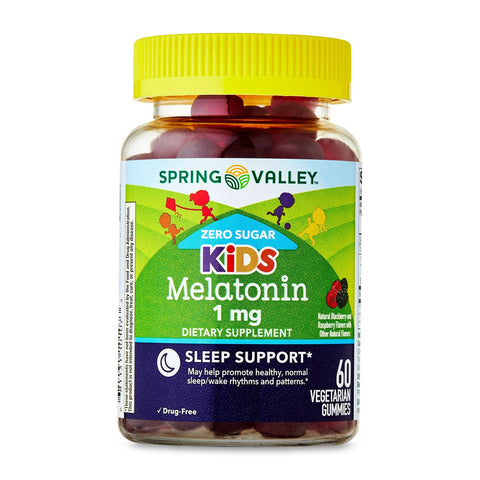 Spring Valley Zero Sugar Kids Melatonin Gummies, Sleep Support, 1 mg, Blackberry & Raspberry, 60 Count