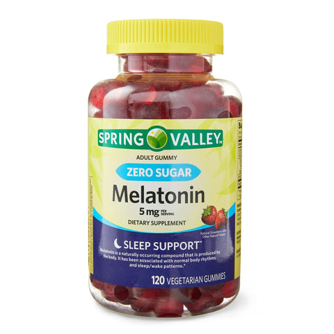 Spring Valley Zero Sugar Melatonin Sleep Support Gummies, 5 mg, 120 Count - Vegetarian & Sugar-Free