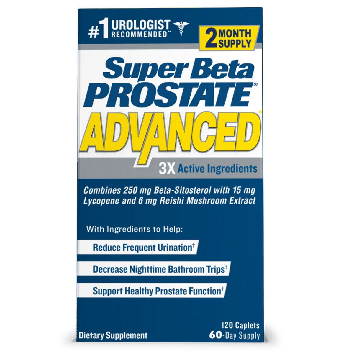 Super Beta Prostate Advanced Male Supplement with Beta-Sitosterol – 120 Caplets, 60 Servings