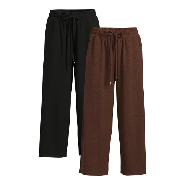 Time and Tru Women's Super Soft Hacci Cropped Wide-Leg Pants, 24” Inseam, 2-Pack