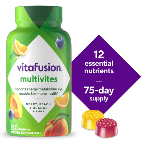 vitafusion MultiVites Gummy Multivitamins for Adults, Berry, Peach & Orange Flavors, 150 Count, 75-Day Supply