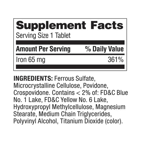 Spring Valley Iron Tablets 65 mg, 200 Count – Supports Red Blood Cell Formation, Gluten-Free, Lactose-Free
