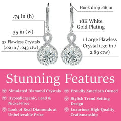 Cate & Chloe Alessandra 18k White Gold Plated Silver Infinity Drop Earrings | Women's Round Cut CZ Crystal Earrings