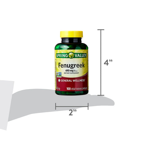 Spring Valley Fenugreek General Wellness Dietary Supplement, 610 mg, 100 Vegetarian Capsules