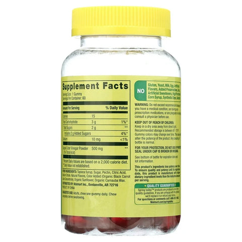 Spring Valley Non-GMO Dietary Supplement Gummies, Apple Cider Vinegar, 500 mg, 60 Count