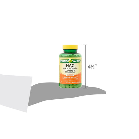 Spring Valley NAC, 1,000 mg Vegetarian Capsules, 100 Count – Immune Support Supplement