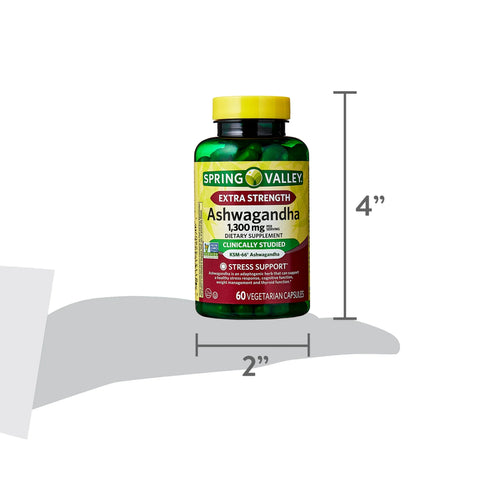 Spring Valley Extra Strength Ashwagandha Dietary Supplement, 1300 mg, 60 Vegetarian Capsules