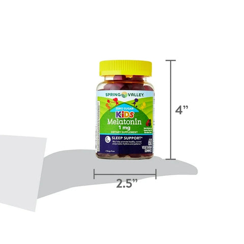 Spring Valley Zero Sugar Kids Melatonin Gummies, Sleep Support, 1 mg, Blackberry & Raspberry, 60 Count