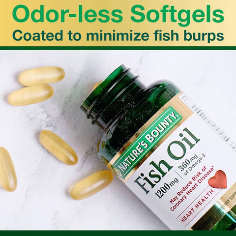 Nature’s Bounty Fish Oil Softgels with Omega-3 Fatty Acids for Heart Health, 1200 mg, 200 Ct