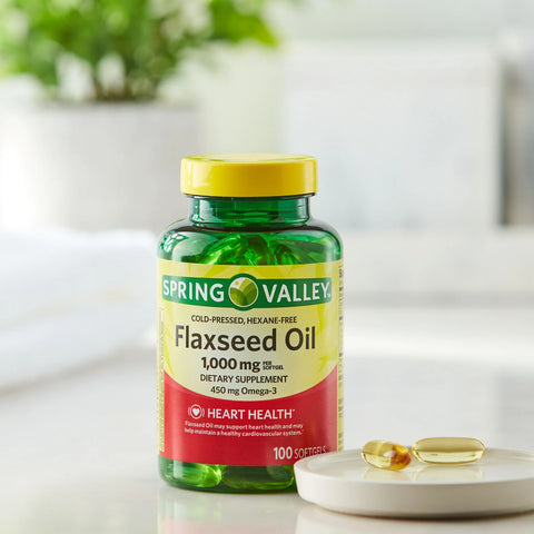 Spring Valley Flaxseed Oil Softgels Dietary Supplement, 1,000 mg, 100 Count