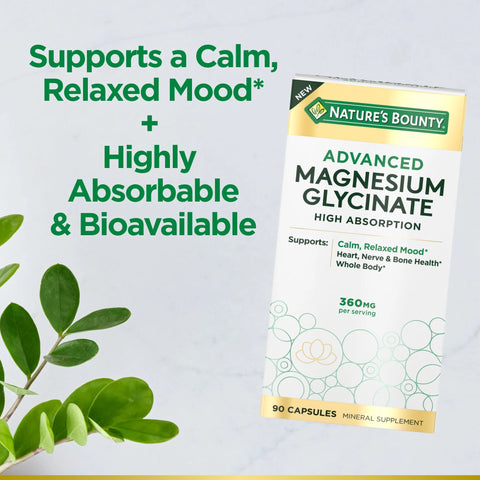 Nature’s Bounty Advanced Magnesium Glycinate Supplement, 360mg, 90 Ct