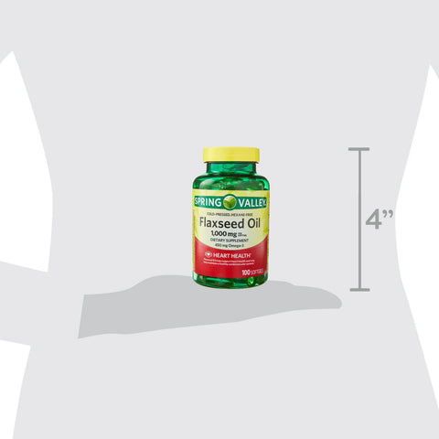 Spring Valley Flaxseed Oil Softgels Dietary Supplement, 1,000 mg, 100 Count