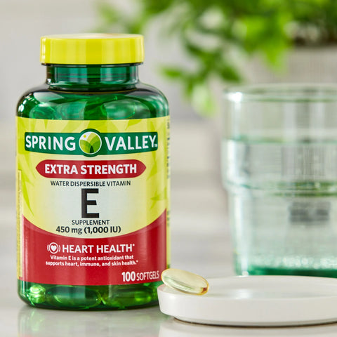 Spring Valley Extra Strength Water Dispersible Vitamin E Softgels, 450 mg (1,000 IU), 100 Count
