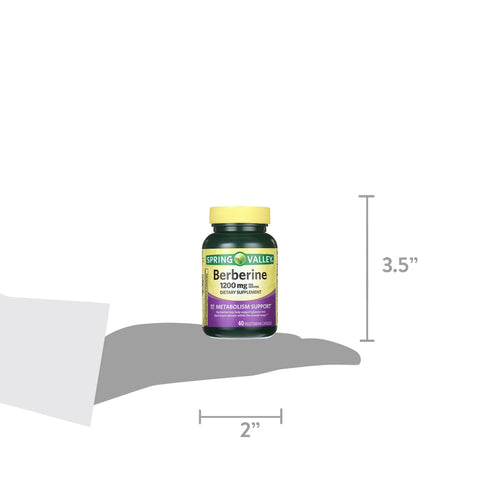 Spring Valley Berberine Metabolism Support Supplement, 1200 mg, 40 Vegetarian Capsules, 20-Day Supply
