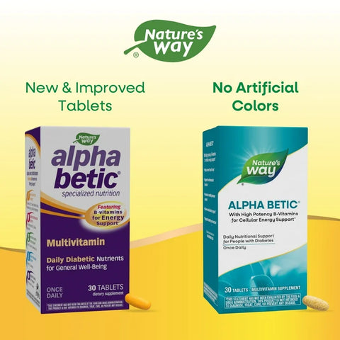 Nature's Way Alpha Betic Diabetic Multivitamin with B-Vitamins, 30 Tablets - Gluten-Free, Unisex Support