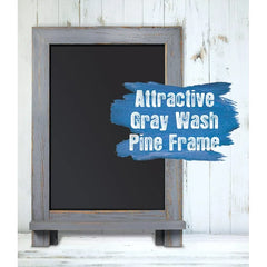 Framed Tabletop Chalkboard Sign, 9.5" x 14", Rustic Wood Frame, Small Magnetic Chalkboard with Built-in Ledge and Folding Stand, One White Chalk Marker Included, by Better Office Products (Gray wash)