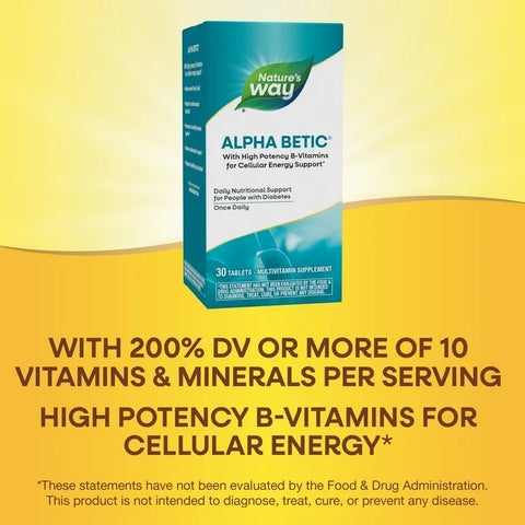 Nature's Way Alpha Betic Diabetic Multivitamin with B-Vitamins, 30 Tablets - Gluten-Free, Unisex Support